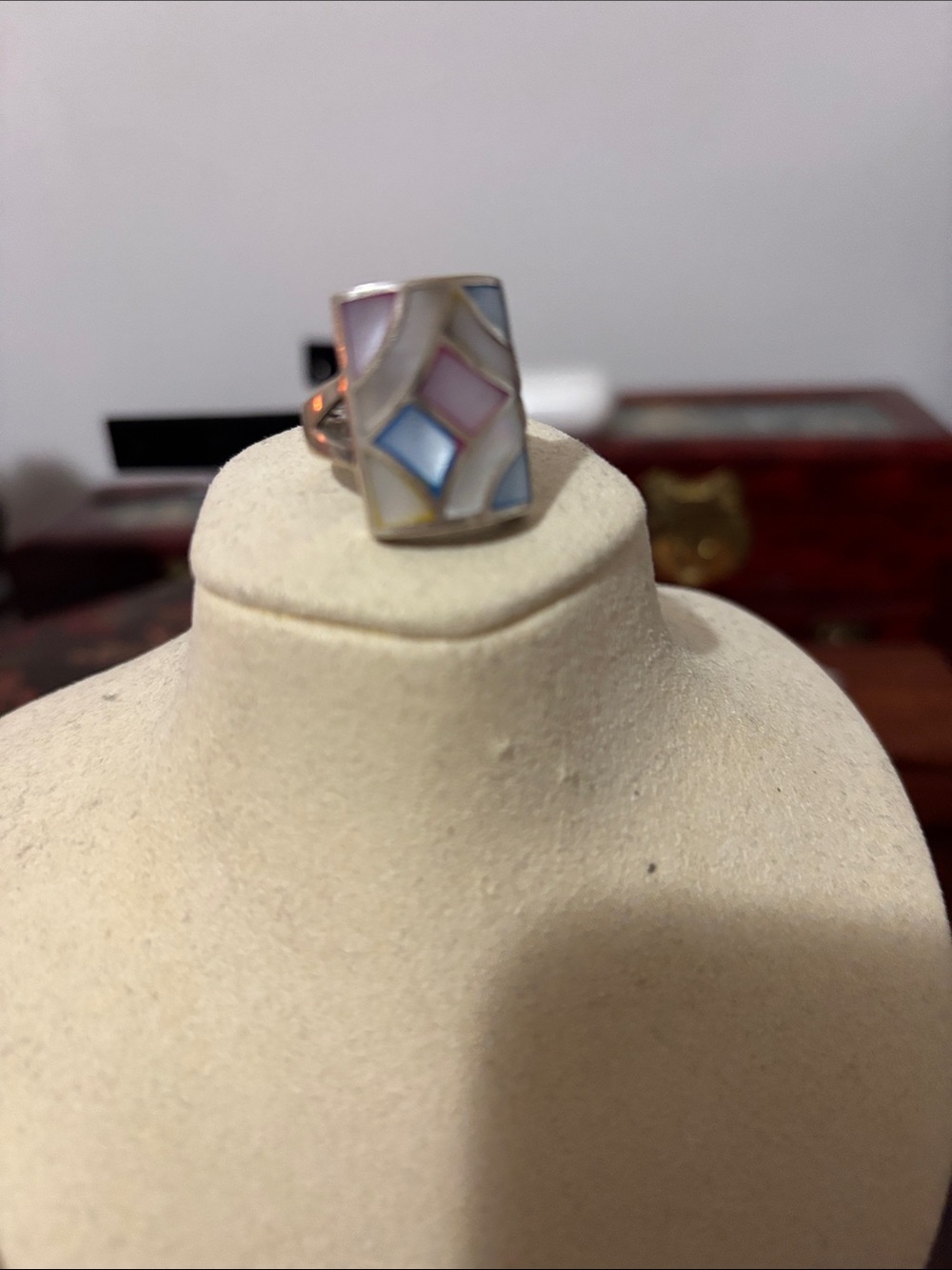 Sterling Silver Pastel Enamel Geometric Ring - Pink & Blue